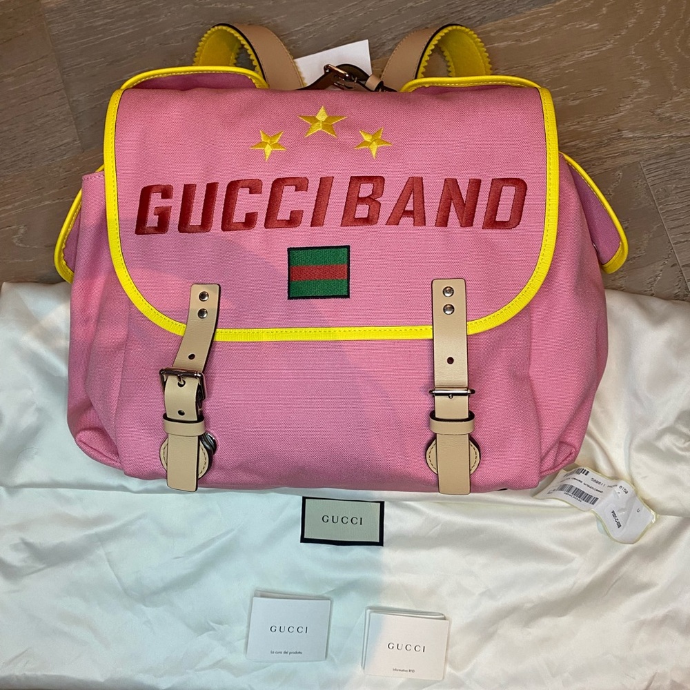 New Gucci Children's Embroidered Pink Canvas Backpack